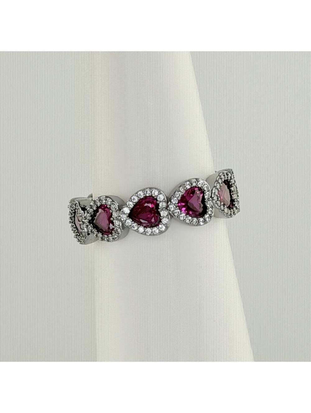 Bomb Party July Sz 9 "The Allegra Ring" Lab Created Ruby on Hematite HEART